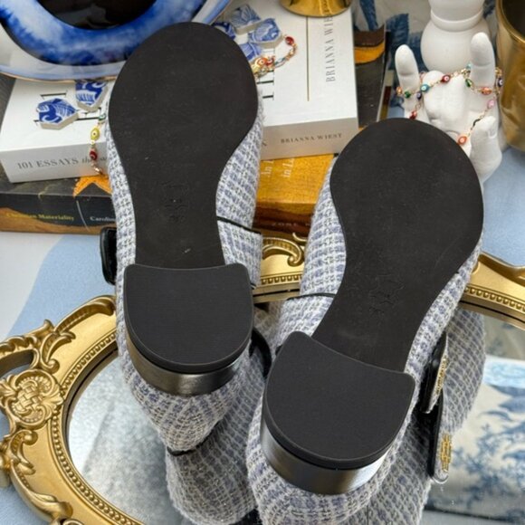 🆕 TORY BURCH 🧿 NWOB Mary Jane Heeled Ballet Flat, Blue Tweed, Sz 6.5 *SAMPLE* - Picture 15 of 16